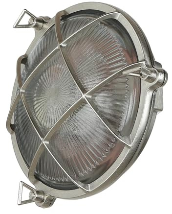 Licht-Erlebnisse Außenwandleuchte Messing Glas in Nickel IP64 Garten Terrasse B:21 cm E27 max. 18 W Maritim Schiffsleuchte Außenlampe Rustikal SERIFOS