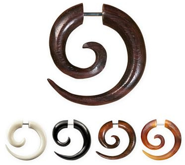 Fly Style 1 Stück Fake Piercing Spirale - Ohrring aus Horn, Knochen oder Holz mit Schraubverschluss, Materialwahl:Parasitholz