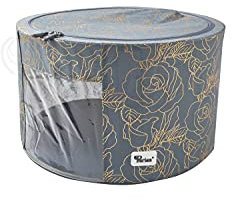 Periea 'Abby' Round Home Storage Boxes with Zip Lids, Front Window & Folding Steel Frame (Metallic Floral, Large)
