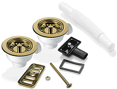 2X 90mm Gold Strainer Waste & Overflow for Astini, RAK, Rangemaster Ceramic Sink