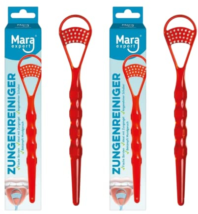 2x Zungenschaber zur Zungenreinigung (2 in 1) I Professionelle Zungenbürste zum Mundgeruch bekämpfen I Schnell und einfach Zungenbelag entfernen I Erhöhen der Mundhygiene und Entlasten des Darms (Rot)