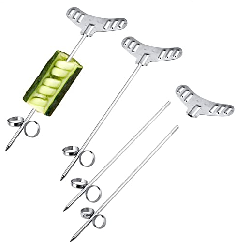 Vegetable Spiral Cutter Set of 4, Vegetable Spiral Cutter Screw Winder Stainless Steel Fruit and Veg Carving Tools Knife (Silver) L:14mm, S:11mm