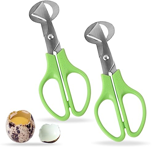 Pinsheng 2 Pezzi Forbici Uova di Quaglia, Forbici per Uova in Acciaio Inossidabile, Forbici da Taglio a Guscio d'Uovo, Tagliauova di Quaglia per Casa, Cucina, Ristorante (Verde)