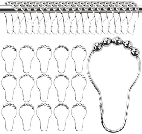 Sinofort 50 Stück Duschvorhang Haken, 7.4cm*3.6cm Duschvorhangringe Edelstahl Rostfrei, Aufhängeringe mit Gleitsystem, Duschringe für Duschvorhangstange, Kleiderstange