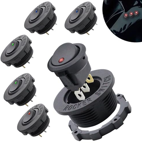 6 Stück Kippschalter 20 A/12V 3 Pin Rund EIN/AUS Schalter Wasserdicht Wippschalter mit LED Licht für Auto Marine Boot Beleuchtet KFZ Yacht, Rot Grün Blau