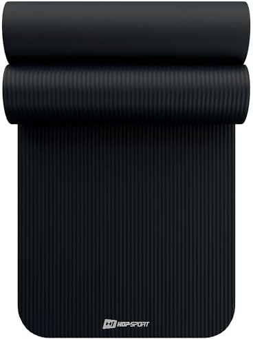 Hop-Sport Gymnastikmatte 190 x 60 cm x 2 cm, Sportmatte - gelenkschonend & rutschfest, Fitnessmatte aus NBR-Schaumstoff - extra-dick + Tragegurt- BLACK