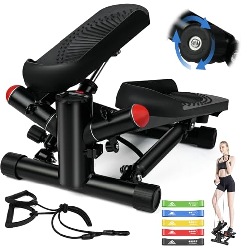 flintronic 2 in 1 Mini Stepper für Zuhause mit Power Ropes, Up-Down Stepper mit LCD Display, Stepper Hometrainer für Anfänger & Fitness Trainingsgerät - mit Widerstandsbändern