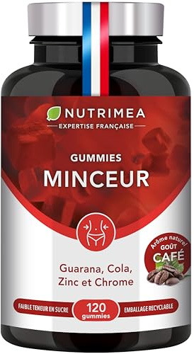 GUMMIES PERTE DE POIDS – Chrome, Cola, Guarana & Zinc – Alternative Minceur au Morosil – Contrôle de la Glycémie – Goût Café, Noisette & Vanille – 120 Gummies Vegan – Nutrimea – Fabriqué en France