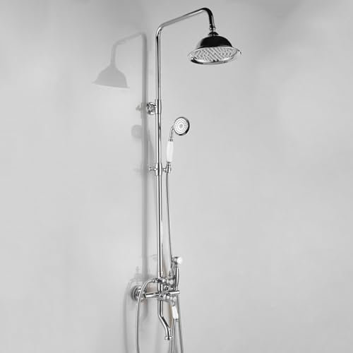 BiaoTeng Duschsystem mit Armatur HöHenverstellbar, Duschsystem mit Einhebelmischer Duscharmatur Wasserauslass mit 4 Funktionen Warm und Kalt, Chrom