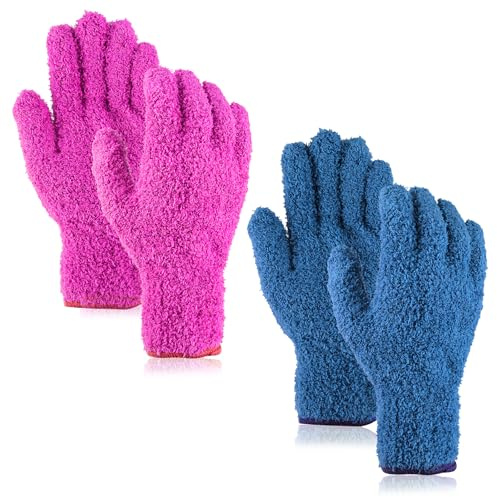 Gjinxi 2 Pairs Microfiber Dusting Gloves, Soft Car Wash Mitt for Cleaning