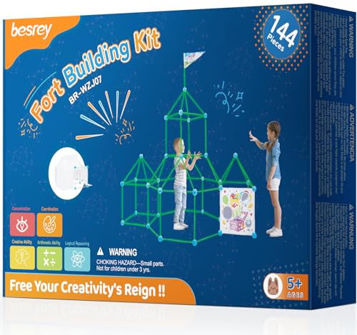 besrey Höhle Bauen Kinder – 144PCS Konstruktionsspielzeug mit Wurfspiel, Kinder Höhle, Outdoor Garten Spielzeug, Kreatives Bauset für Indoor/Outdoor, XXL Bausteine, Höhlenbauset