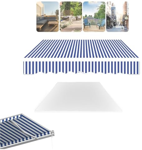 ZIUSFAC Tessuto di Ricambio per Tenda da Sole Retrattile, Telo di Ricambio per Tenda da Esterno, Copertura Impermeabile in Poliestere, Blu/Bianco (8.2x6.5ft) 2.5x2m