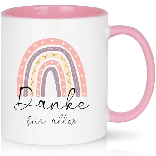CHUIN DRUCK Tasse Dankeschön Geschenke für Frauen Lehrerin Erzieherin Regenbogen Tasse Danke Geschenke Abschiedsgeschenk Kollegin Jobwechsel Abschied Geschenk, 320ml Rosa