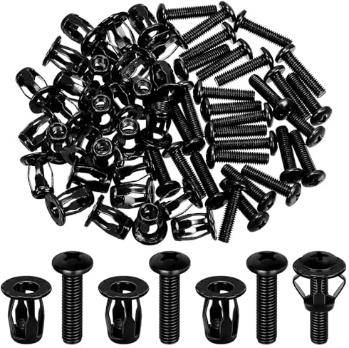 Glarks 60pcs M6 Jack Tuerca y cabeza plana Phillips máquina tornillos Kit, negro jacknut tornillo ancla, inserto roscado tuerca de pétalo tuerca de expansión