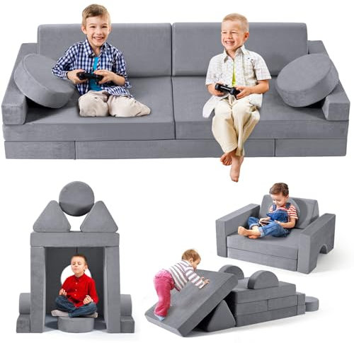 MINENICE Kindersofa,14-teilige Schaumbaublock Kinder Spielen Sofa, modulares Kindersofa, lustiges klappendes Kinder-Sofa-Bett, für Jungen und Mädchenentwicklungsintelligenz (grau-14)