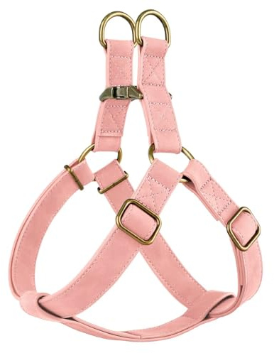 Didog Step in Dog Harness - PU Leather Dog Harness with Antique Bronze Metal Buckle, Easy Walk Dog Halter Harness for Medium Large Dogs Walking Training (Pink, M: Chest 20-29)