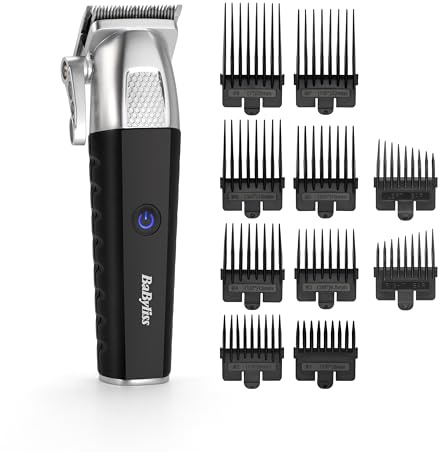 BaByliss Lithium Power Hair Clippers, Cordless, Quick Charge, Taper Level 0.5-25mm, 8 Comb Guides (0.8-25mm) and Storage Bag, Lithium Power, Japanse Steel Blades, E812U