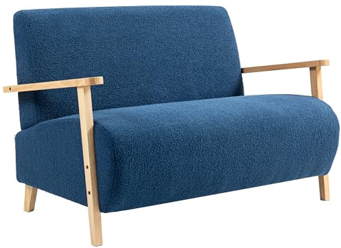 HOMCOM Sofá de 2 Plazas Tapizado en Borreguito Sofá de Salón de 118 cm con Acolchado Grueso Reposabrazos y Patas de Madera para Dormitorio Sala de Estar Azul Oscuro