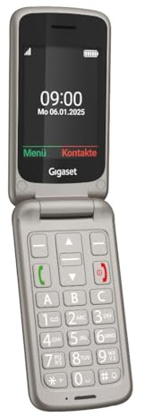 Gigaset GL595 Flip Cellulare - Per degli anziani - tasti grandi e pulsante di emergenza SOS - Resistente a polvere e spruzzi d'acqua - Senza contratto - Display TFT a colori, Titanio