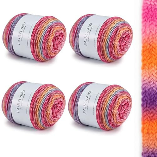 Filato sfumato multicolore da 400 g – 4 x 100 g Filato per uncinetto e tricot in cotone misto morbido (60% cotone) – Lana sfumata per maglioni, sciarpe, berretti, coperte e lavori manuali