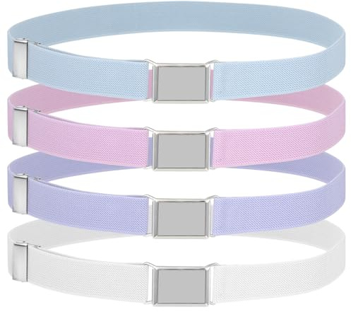 LXUEJIE 4 stycken barnbälte, elastiskt bälte barn stretch barnbälte justerbart bälte med fyrkantigt spänne för pojkar flickor