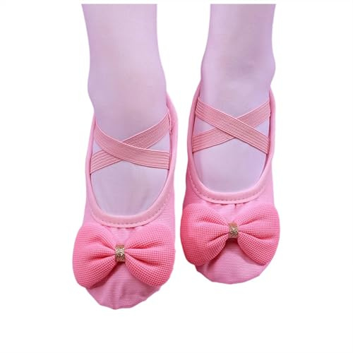 Ballet Shoes for Toddler Girls Cute Bow Canvas Dance Slippers Soft Stretch Split Sole No-Tie Yoga Gymnastics Shoes Watermelon Red