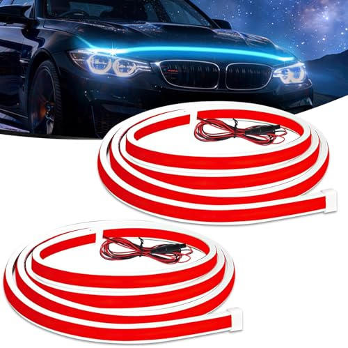 2 Piezas 180cm Luces LED para Coche, Tira de Luces para Capó de Coche 10-16V Luces LED Exterior Luz Ambiente Circulación Diurna Universal Impermeable Car Decorativas Diurna Flexible para SUV (Azul)