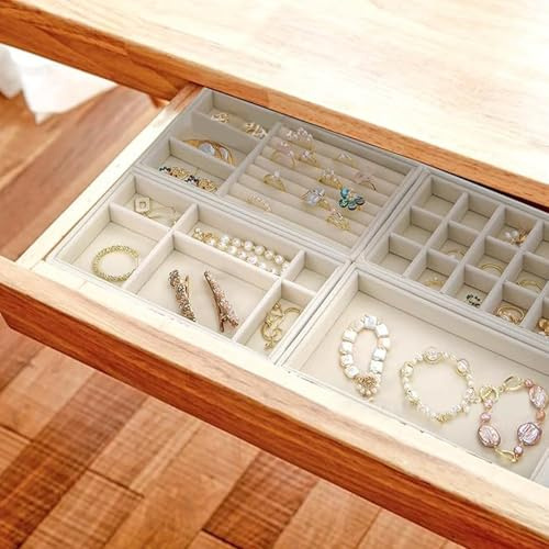 4 pezzi/set vassoio per gioielli impilabile morbido protettivo inserti per cassetti gioielli con divisori rimovibili organizer per cassetti ordinato per orecchini collane anelli braccialetti orologi