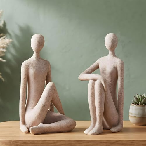 levandeo 2er Set Deko Figuren Abstrakt H20cm Braun Beige Skulptur Paar Steinoptik Wohndeko Regaldeko Deko Yogaraum