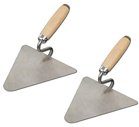 2er Set DEWEPRO® Berliner Maurerkelle 200x190mm - Dreieckskelle mit S-Hals und rostfreiem Edelstahlblatt - Putzkelle in Berliner Form mit Schwanenhals und Holzgriff/Holzheft