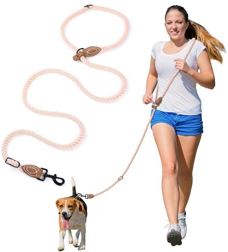 Mile High Life Hands Free Dog Leash, Crossbody Waist Leash with Genuine Leather Connection, Multifunctional Adjustable Slip Lead for Dog Walking Running (Light Brown, 7FT)