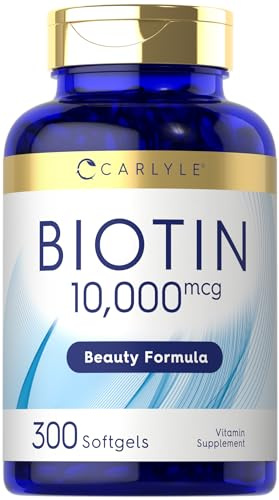 Carlyle Biotin 10000mcg | 300 Softgels | Max Strength for Hair, Skin, and Nails | Non-GMO, Gluten Free Supplement