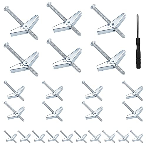 Lot de 25 chevilles à bascule, écrou papillon, vis à bascule pour suspendre des objets lourds, éléments à paroi creuse, installation du ventilateur | M3 x 50 mm / M5 x 70 mm / M6 x 80 mm | (argentés)