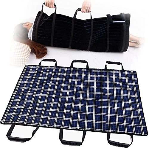 Sábanas deslizantes para personas mayores de 110 x 62 cm, multifuncionales impermeables para girar a pacientes en movimiento en la cama con 6 asas, tela deslizante de posicionamiento a cuadros azules