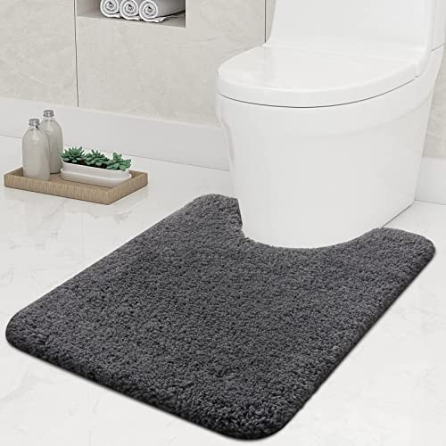 Homaxy rutschfeste Weiches Vorleger Toilette mit Ausschnitt 51 x 61 cm, Saugfähig Badematte Stand WC, Waschbar Badteppiche für WC, Grau