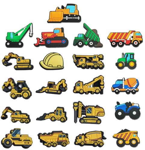 Tashce 21 Stück Schuh Charms, PVC Schuhdekoration, Cartoon-Schuh-Dekoration, Bagger Schuh-Charm für Kinder, Armband-Charms, Clog-Dekor für Bands Bracelet, Mädchen und Jungen (Gelb Bagger)