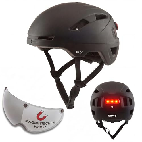 GOOFF Pilot S-Pedelec Helm - Schutz für schnelle E-Bike Fahrten – Fahrradhelm mit Visier und Licht – NTA 8776-zertifizierter Zweirathelm für Damen und Herren (Schwarz, S)