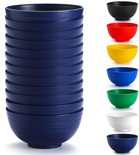 Berglander Bols en plastique Set 12 pièces 750ml, EUR Blue Bol de ramen réutilisable, Soupières, Bol de céréales pour adulte, Enfants, Maison, Restaurant, Jardin, Pique-, Camping
