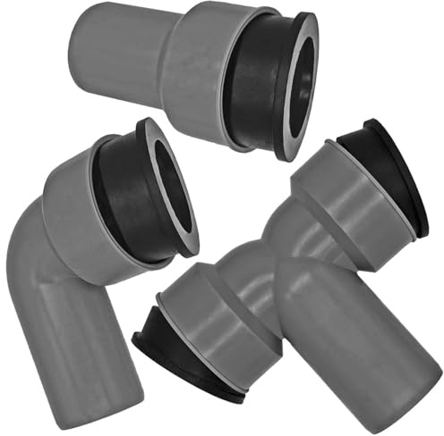 MegaHaustechnik HT Siphon Doppelanschlußwinkel 28-34mm x DN50 mit 2 Gummimanschetten Innendurchmesser 38 bis 44mm für Siphonrohr, Steck-Ende AußenØ 50mm für Rohr Muffe DN50, Waschbecken