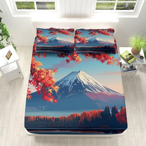 Malerischer See Design Spannbettlaken 140x200cm Weiche Mikrofaser Boxspringbett Bettlaken, Mehrfarbig Unterseite Spannbetttuch, Rund-um Elastischem Gummizug, für Matratzen von 5-30 cm