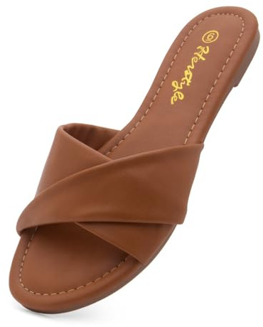 Herstyle Women’s Flat Sandals 2025 – Comfortable Dressy Slide Sandals | Cushioned Slip-On Summer Casual Sandals with Open Toe for Beach, Travel & Everyday Wear, Tan, Size 5.0, Marlena