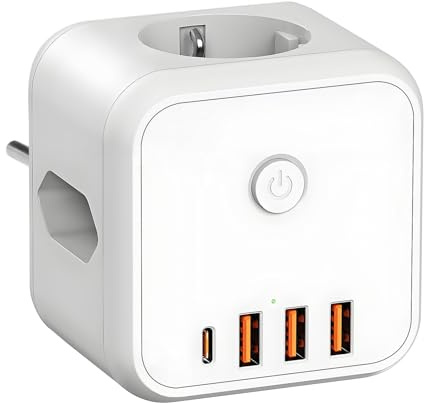 Steckdosenwürfel ohne Kabel mit USB C, 20W USB Ladegerät, 7-in-1 Mehrfachstecker für Steckdose, Mehrfachsteckdose mit USB, Steckdosenadapter für Zuhause, Reisen & Büro