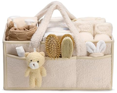 Comioke Panier Rangement Bébé, Rangement Table a Langer Bebe, Lange avec Compartiments et Poignées, Cadeau Naissance, Coffret Naissance,Organiseur de Couches pour Table