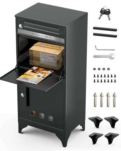 Cassetta delle lettere con confezione in antracite, moderna scatola per esterni, grande, XXL, con chiusura di sicurezza, incisione personalizzata, in acciaio inox, resistente alle intemperie, per
