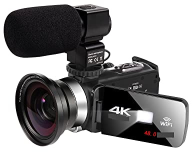 Videocámara de visión Nocturna 4K, cámara de vídeo Profesional Digital for transmisión en Vivo, grabadora Vlog de fotografía de 18X 48MP Regalo para Principiantes(128G SD Card,with Mic Lens)