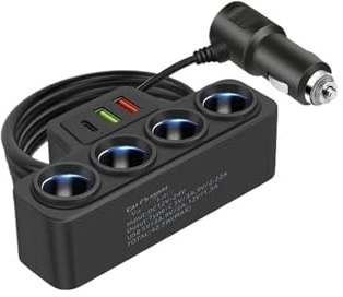Bil cigarettändare splitter adapter 66 W snabbladdande PD typ C 3.0 USB-portar LED-spänningsdisplayladdare för 12 V 24 V fordon (120 W)