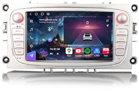 Erisin Qualcomm 8-Core Android 14 8GB+128GB GPS Navegación Coche Estéreo de Automóvil para Ford Focus Mondeo S-MAX C-MAX Galaxy 7 IPS Pantalla CarPlay Android Auto Bluetooth 5.1 WiFi DSP Dab+ Canbus
