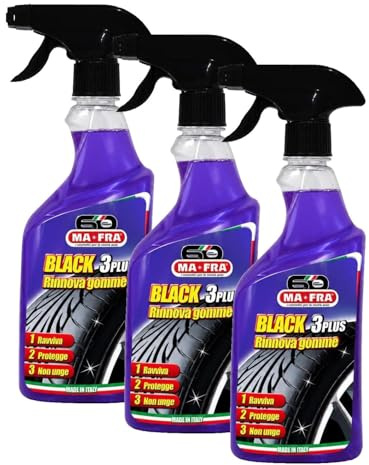 MAFRA, Black 3 Plus, Nero Gomme Spray, in Grado di Rinnovare, Lucidare e Proteggere gli Pneumatici Auto da Raggi Solari e Agenti Atmosferici, Non Unge e Previene le Screpolature, Formato da 500ml