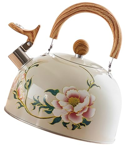 MOTHNUR Bouilloire de Camping 3L en Acier Inoxydable Sifflet Poignée Portable PVC Compatible Plaques de Cuisson et Induction Théière Vintage pour Randonnée et Extérieur