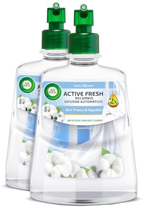 Air Wick Active Fresh Spray Automatico Sin Aerosol - 2 Recambios de ambientador para casa con Aroma a Aire Fresco & Algodón